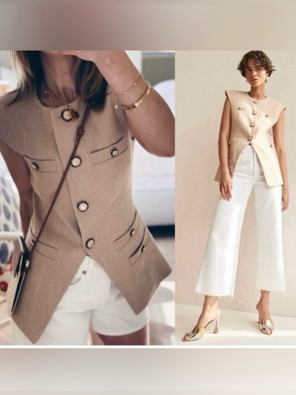 Veronica Beard Tamara Linen Blend Vest Sandalwood Melange Size 10. - Picture 3 of 12